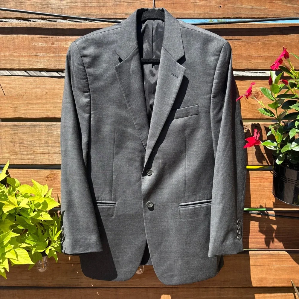 Lauren Ralph Lauren Suit Jacket Mens 40R Gray Wool Two Button Blazer Excellent